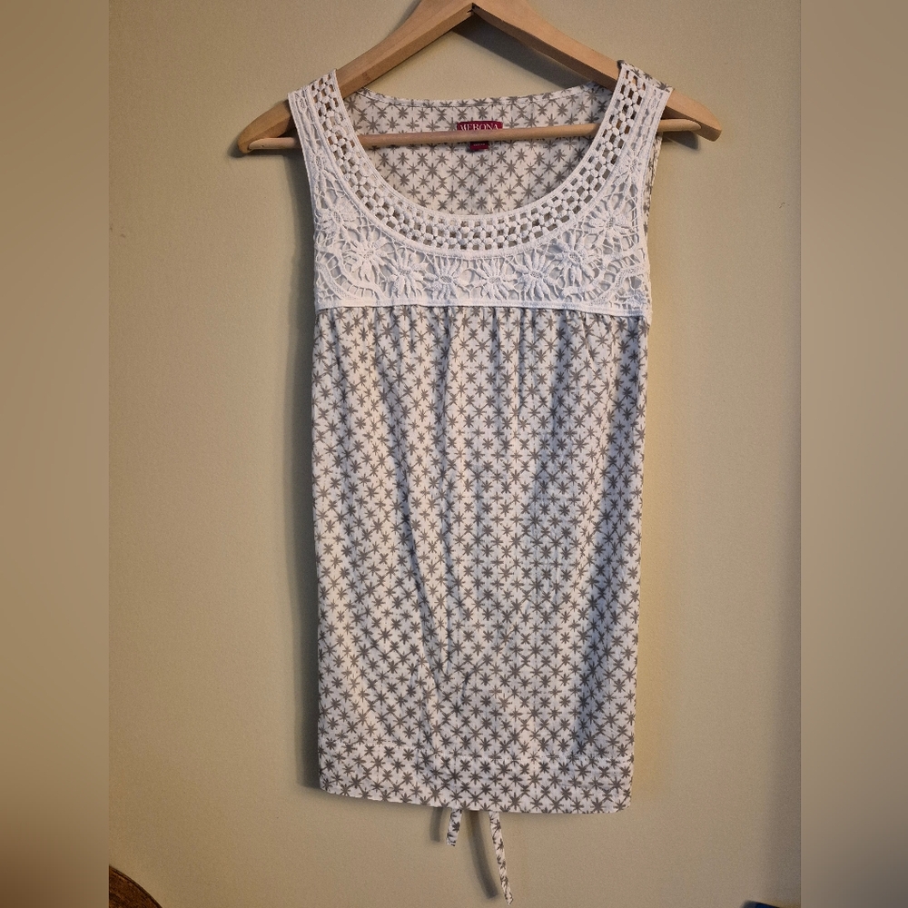 Merona White and Taupe Crochet Tank Top
